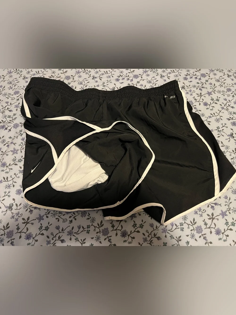 Black Nike Dri-Fit Women's Athletic Shorts with White Trim - Picture 4 of 4